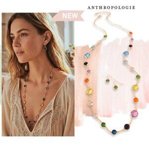 NEW Crystal Circlet Long 32" 14K Gold Necklace & Earrings SET Dainty Minimalist